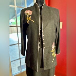 Jessica Howard Black Linen Blend 2-Piece Dress Set w/ Embroidered Jacket Sz 10